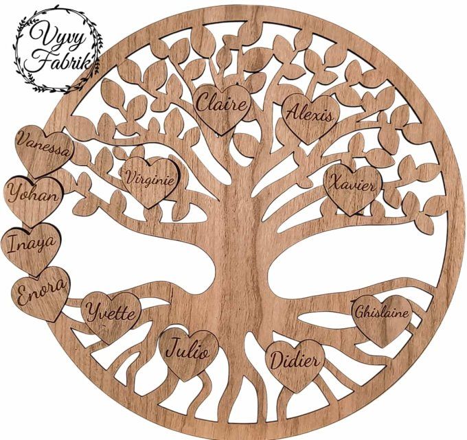 Arbre de vie de la famille en bois personnalisé avec prénoms