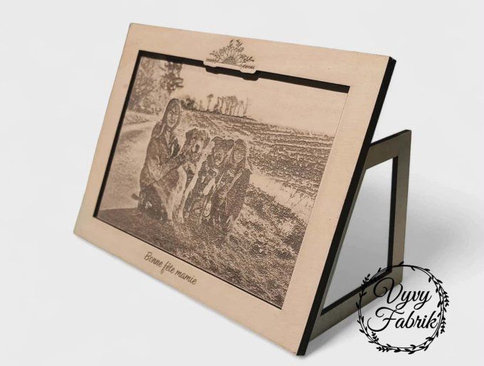 Cadre photo personnalisé gravé sur bois cadeau famille