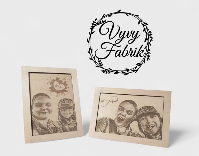 Cadre photo personnalisé gravé sur bois avec gravure laser