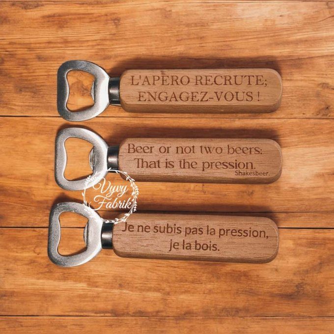 Décapsuleur apéro en bois personnalisé gravé au laser