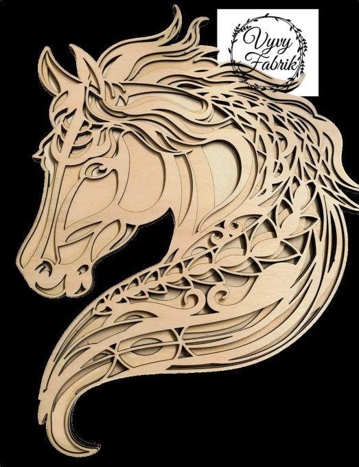 Décoration murale tête de cheval en bois de tilleul naturel