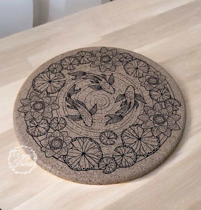 dessous de plat liege mandala carpes koi