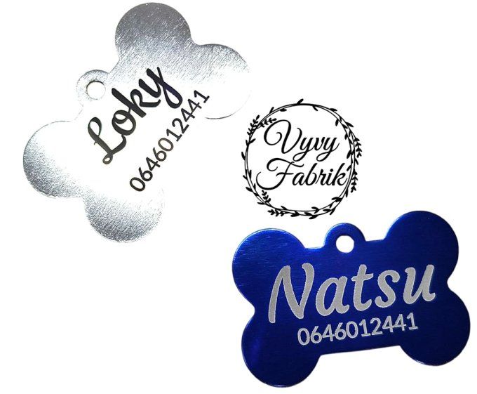 Médaille pour chien en aluminium personnalisée gravée au laser en forme d’os