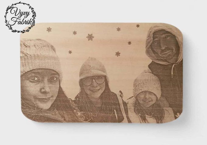 Planche photo gravée sur bois personnalisée en contreplaqué de tilleul