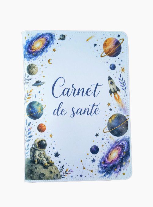 Protège-carnet de santé personnalisé thème espace imprimé par sublimation