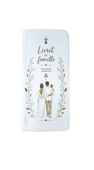 Protège-livret de famille personnalisé avec illustration d'un couple et son bébé
