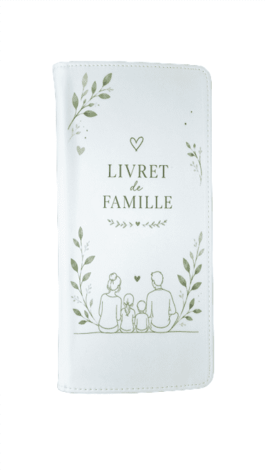 Protège-livret de famille personnalisé avec illustration familiale et feuillage