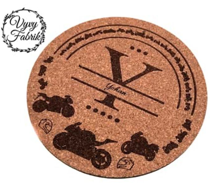 sous verres liege personnalises graves au laser monograme moto