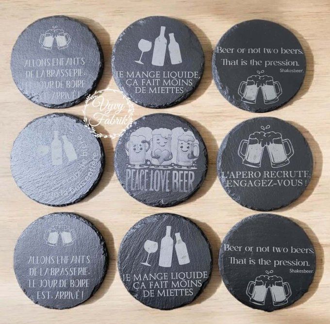 sous verres ardoise personnalises apero graves au laser